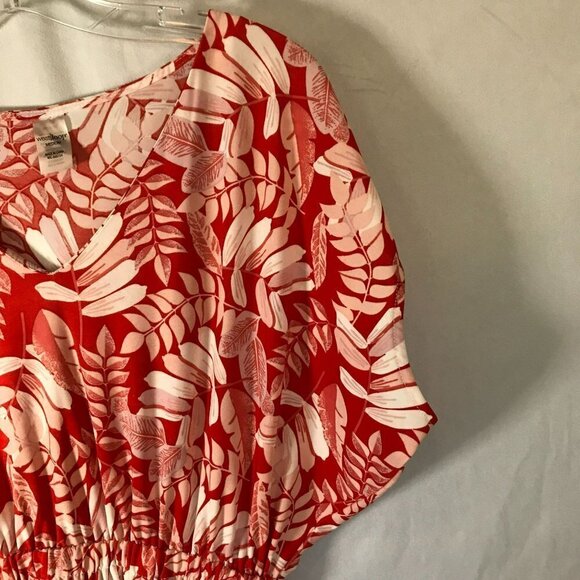 West Loop Dress Gathered Elastic Waist Raglan Sleeve FOrange Floral Size Medium - Picture 8 of 13